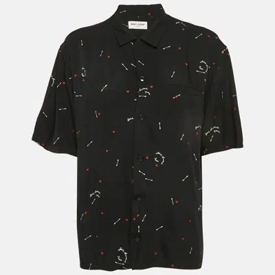 Pre-owned Saint Laurent Black Cupid Print Viscose Button Front Shirt M