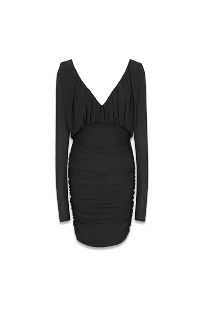 Saint Laurent Black Cupro Mini Dress In Noir