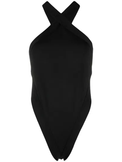 Saint Laurent Cut-out Halterneck Bodysuit In Black