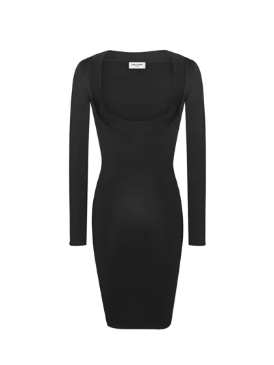SAINT LAURENT BLACK DECOLLETE MINI DRESS