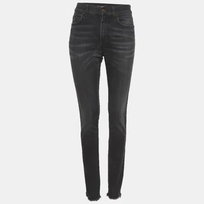 Pre-owned Saint Laurent Black Denim Frayed Hem Jeans L Waist 34"