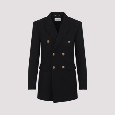 Saint Laurent Double-breasted Wool-gabardine Blazer In Black