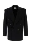Saint Laurent Men Embroidered Flannel Blazer In Black