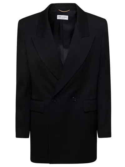 Saint Laurent Black Double-breasted Blazer In Wool Woman