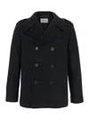 Saint Laurent Black Double-breasted Coat With Wide Notched Revers In Wool Man In Black