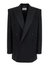 Saint Laurent Black Double-breasted Jacket With Peak Revers And Double Vent On The Rear In Wool Woma In Black