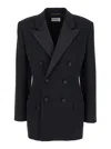 Saint Laurent Black Double-breasted Jacket With Peak Revers In Wool Woman In Black