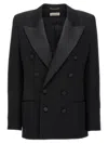 Saint Laurent Longline Double-breasted Blazer Structured Shoulders In Black