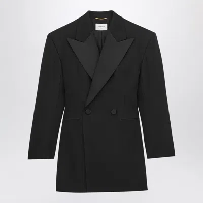 Saint Laurent Black Double-breasted Tuxedo Jacket In Virgin Wool With Satin Peak Lapels