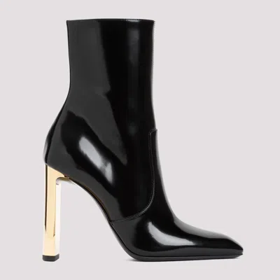 Saint Laurent Drew Leather Heel Ankle Boots In Black