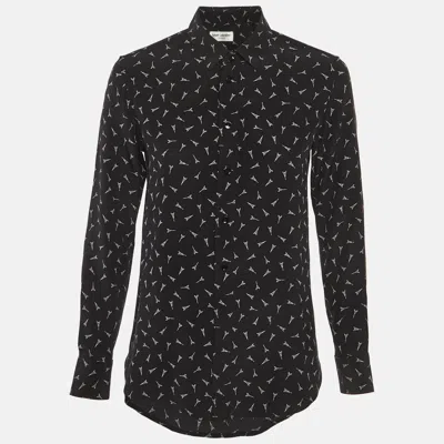 Pre-owned Saint Laurent Black Eiffel Tower Print Silk Shirt S