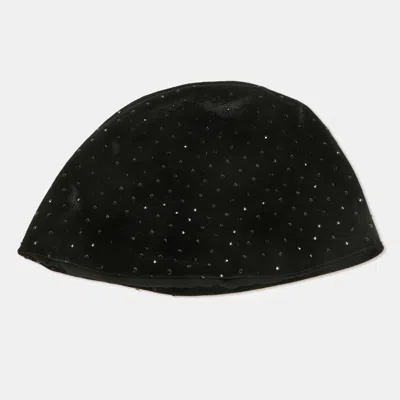 Pre-owned Saint Laurent Black Embellished Velvet Beanie One Size