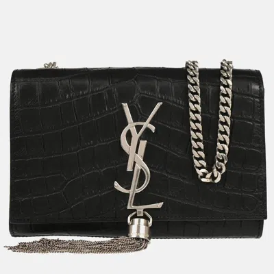 Pre-owned Saint Laurent Black Embossed Leather Kate Shoulder Bag