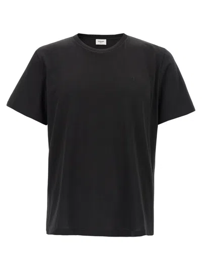 SAINT LAURENT BLACK EMBROIDERY LOGO T-SHIRT