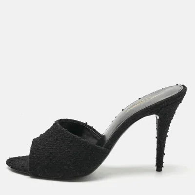 Pre-owned Saint Laurent Black Fabric Romy Slide Sandals Size 41
