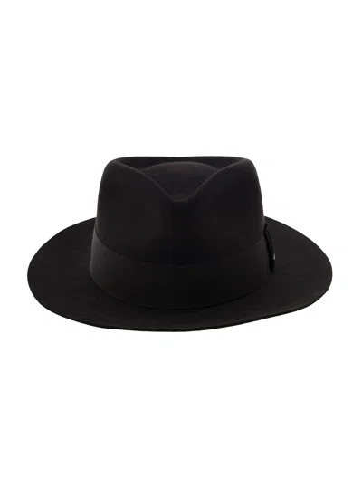 Saint Laurent Black Fedora Hat With Engraved Logo In Felt Woman