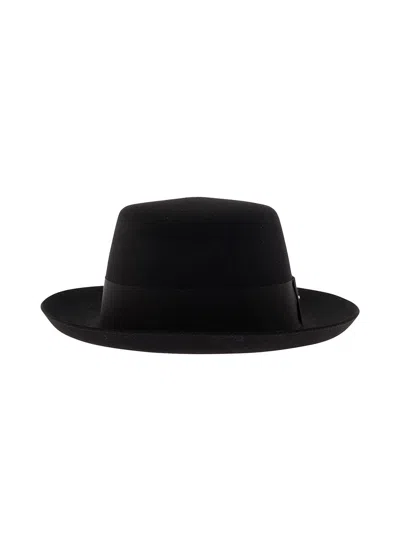 Saint Laurent Black Fedora Hat With Logo Detail In Wool Blend Woman In Multicolor