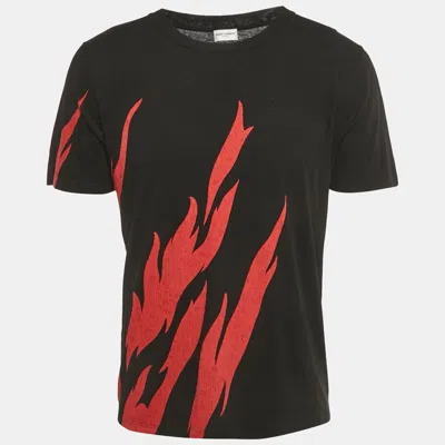 Pre-owned Saint Laurent Black Flame Print Cotton T-shirt S