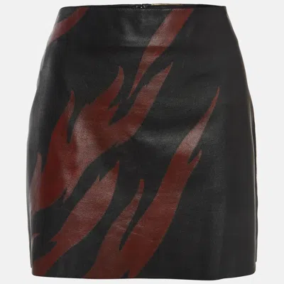 Pre-owned Saint Laurent Black Flame Print Leather Mini Skirt M