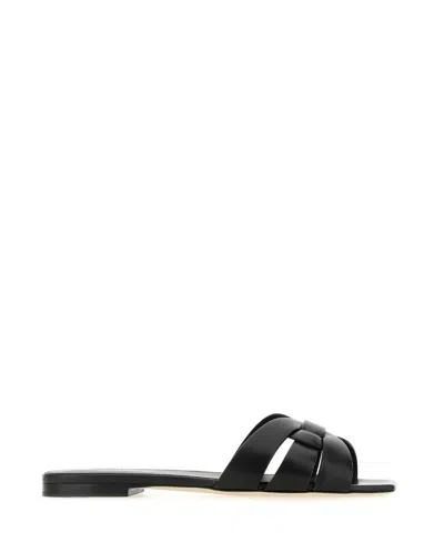 SAINT LAURENT BLACK FLAT SANDALS