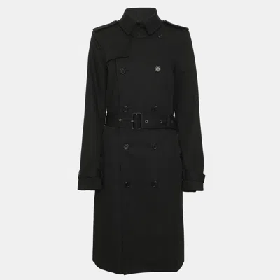 Pre-owned Saint Laurent Black Gabardine Belted Trench Coat S