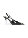 Saint Laurent Jeanne Slingback Pumps In Glazed Leather With Metal Toe Shoes In Black