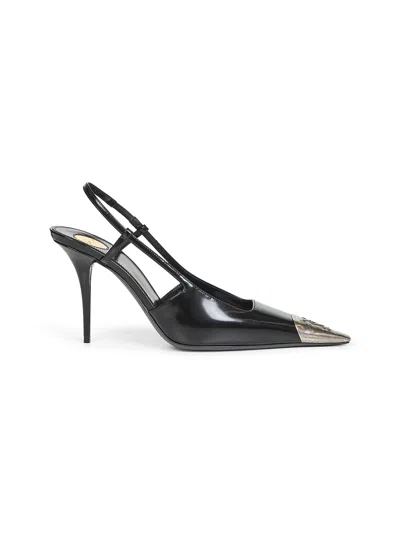 SAINT LAURENT BLACK GLAZED LEATHER JEANNE SLINGBACK PUMPS