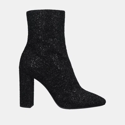 Pre-owned Saint Laurent Black Glitter Ankle Boots Size 37