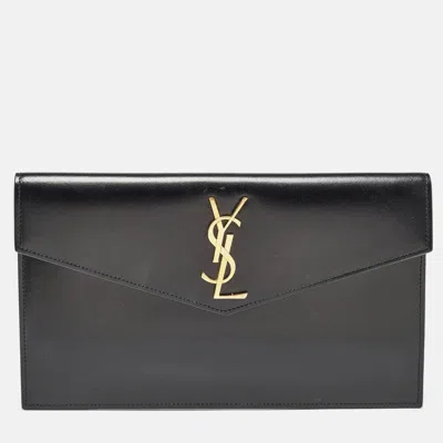 Pre-owned Saint Laurent Black Glossy Leather Uptown Clutch