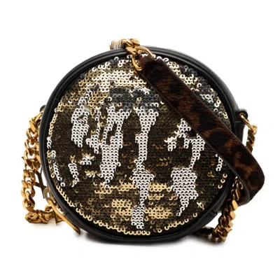 Pre-owned Saint Laurent Black Gold Spangles Leather Shoulder Bag () In Black, Gold