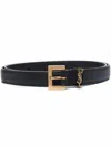 Saint Laurent Cassandre Thin Leather Belt In Black