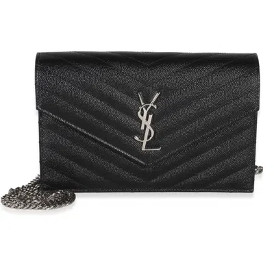 Pre-owned Saint Laurent Black Grain De Poudre Classic Cassandre Chain Wallet