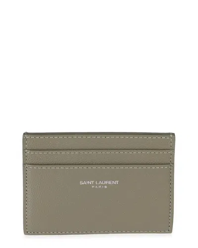 Pre-owned Saint Laurent Black Grain De Poudre Leather Credit Card Case (authentic Pre-loved)