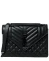 Saint Laurent Black Grain De Poudre Leather Textured Mixed Triquilt Medium  Monogram Monochrome Satc