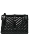 Saint Laurent Black Grain De Poudre Leather Textured Mixed Triquilt Medium  Monogram Monochrome Satc In Black