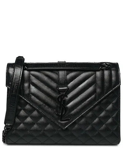 Saint Laurent Black Grain De Poudre Leather Textured Mixed Triquilt Medium  Monogram Monochrome Satc