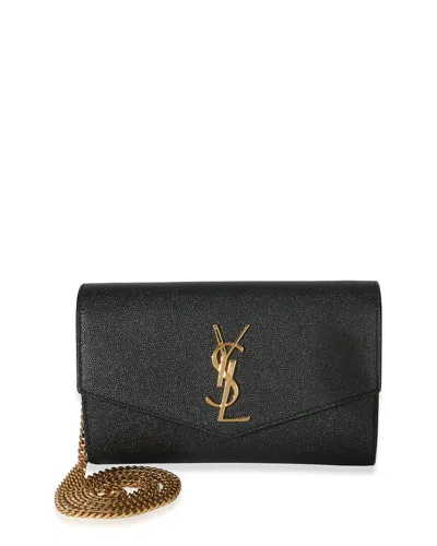Pre-owned Saint Laurent Black Grain De Poudre Leather Uptown Chain Wallet (authentic  Pre-loved)