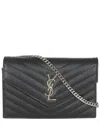 Saint Laurent Black Grain De Poudre Matelasse Leather Monogram Envelope Chain  Wallet (authentic Pre In Black