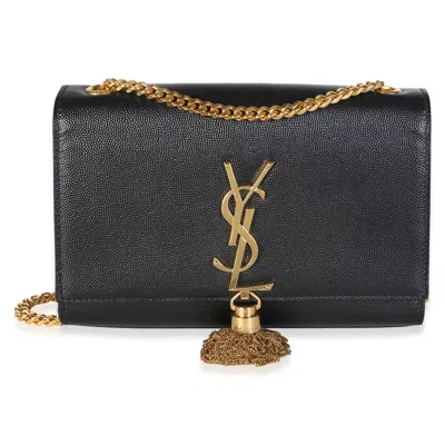 Pre-owned Saint Laurent Black Grain De Poudre Medium Classic Kate Tassel Satchel