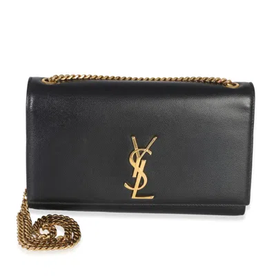 Pre-owned Saint Laurent Black Grain De Poudre Medium Kate Chain Bag