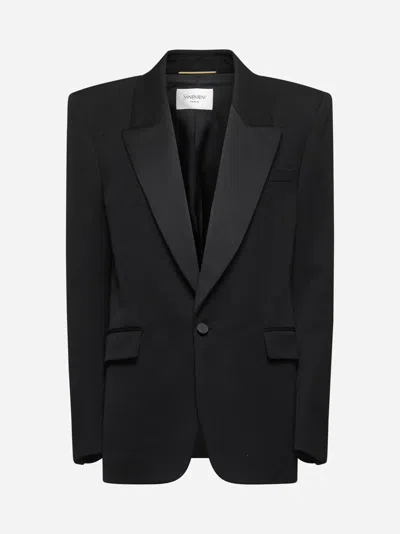 SAINT LAURENT BLACK GRAIN DE POUDRE TUXEDO BLAZER