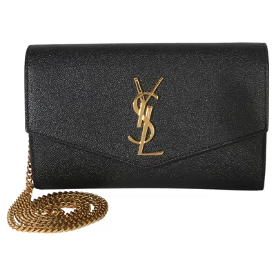 Pre-owned Saint Laurent Black Grain De Poudre Uptown Chain Wallet