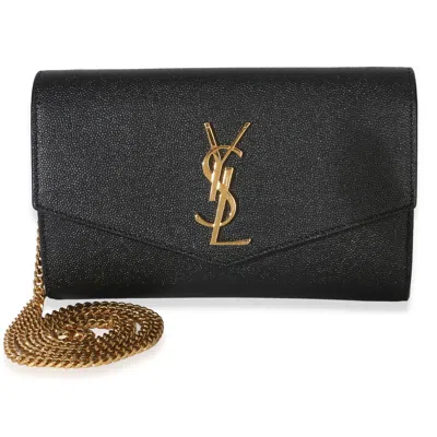 Pre-owned Saint Laurent Black Grain De Poudre Uptown Chain Wallet
