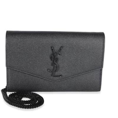 Pre-owned Saint Laurent Black Grain De Poudre Uptown Chain Wallet