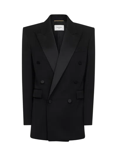 Saint Laurent Black Grain De Poudre Wool Tuxedo Jacket