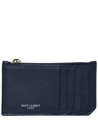Saint Laurent Black Grained Calfskin Leather 5 Fragments Zip Pouch Card Holder  (authentic Pre-loved