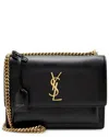 Saint Laurent Black Grained Calfskin Sunset Medium Shoulder Bag (authentic Pre-loved) In Black