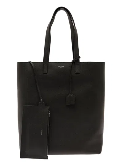Saint Laurent Black Grained-effect Tote Bag
