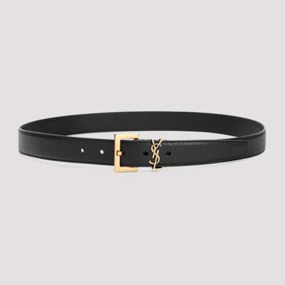 SAINT LAURENT BLACK GRAINED LEATHER BELT