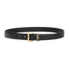 Saint Laurent Cassandre Thin Belt With Square Buckle In Grained Leather Accessories In Black